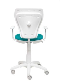 Modelo Ministyle - Silla juvenil ergonómica con mecanismo de contacto lama, regulable en altura y con brazos fijos color blanco - Asiento y respaldo tapizados en tejido bali color turquesa.