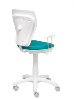 Modelo Ministyle - Silla juvenil ergonómica con mecanismo de contacto lama, regulable en altura y con brazos fijos color blanco - Asiento y respaldo tapizados en tejido bali color turquesa.