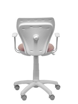 Modelo Ministyle - Silla juvenil ergonómica con mecanismo de contacto lama, regulable en altura y con brazos fijos color blanco - Asiento y respaldo tapizados en tejido ERA color rosa