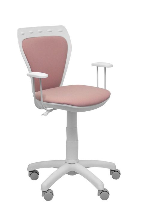 Modelo Ministyle - Silla juvenil ergonómica con mecanismo de contacto lama, regulable en altura y con brazos fijos color blanco - Asiento y respaldo tapizados en tejido ERA color rosa