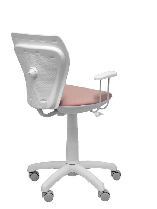 Modelo Ministyle - Silla juvenil ergonómica con mecanismo de contacto lama, regulable en altura y con brazos fijos color blanco - Asiento y respaldo tapizados en tejido ERA color rosa