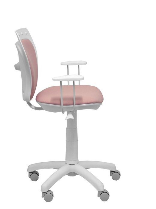 Modelo Ministyle - Silla juvenil ergonómica con mecanismo de contacto lama, regulable en altura y con brazos fijos color blanco - Asiento y respaldo tapizados en tejido ERA color rosa