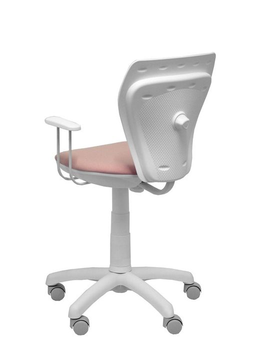 Modelo Ministyle - Silla juvenil ergonómica con mecanismo de contacto lama, regulable en altura y con brazos fijos color blanco - Asiento y respaldo tapizados en tejido ERA color rosa