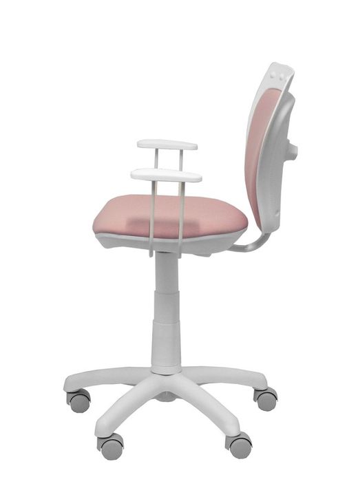 Modelo Ministyle - Silla juvenil ergonómica con mecanismo de contacto lama, regulable en altura y con brazos fijos color blanco - Asiento y respaldo tapizados en tejido ERA color rosa