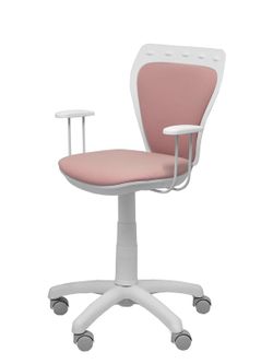 Modelo Ministyle - Silla juvenil ergonómica con mecanismo de contacto lama, regulable en altura y con brazos fijos color blanco - Asiento y respaldo tapizados en tejido ERA color rosa