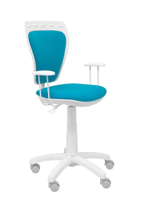 Modelo Ministyle - Silla juvenil ergonómica con mecanismo de contacto lama, regulable en altura y con brazos fijos color blanco- Asiento y respaldo tapizados en tejido MICRO color azul