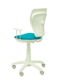 Modelo Ministyle - Silla juvenil ergonómica con mecanismo de contacto lama, regulable en altura y con brazos fijos color blanco- Asiento y respaldo tapizados en tejido MICRO color azul