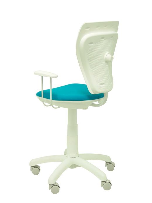 Modelo Ministyle - Silla juvenil ergonómica con mecanismo de contacto lama, regulable en altura y con brazos fijos color blanco- Asiento y respaldo tapizados en tejido MICRO color azul