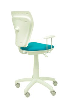 Modelo Ministyle - Silla juvenil ergonómica con mecanismo de contacto lama, regulable en altura y con brazos fijos color blanco- Asiento y respaldo tapizados en tejido MICRO color azul