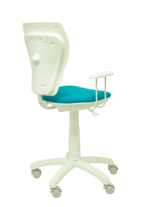 Modelo Ministyle - Silla juvenil ergonómica con mecanismo de contacto lama, regulable en altura y con brazos fijos color blanco- Asiento y respaldo tapizados en tejido MICRO color azul