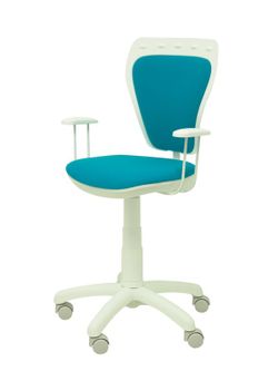 Modelo Ministyle - Silla juvenil ergonómica con mecanismo de contacto lama, regulable en altura y con brazos fijos color blanco- Asiento y respaldo tapizados en tejido MICRO color azul