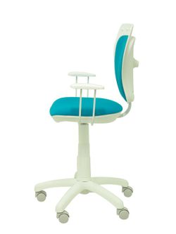 Modelo Ministyle - Silla juvenil ergonómica con mecanismo de contacto lama, regulable en altura y con brazos fijos color blanco- Asiento y respaldo tapizados en tejido MICRO color azul