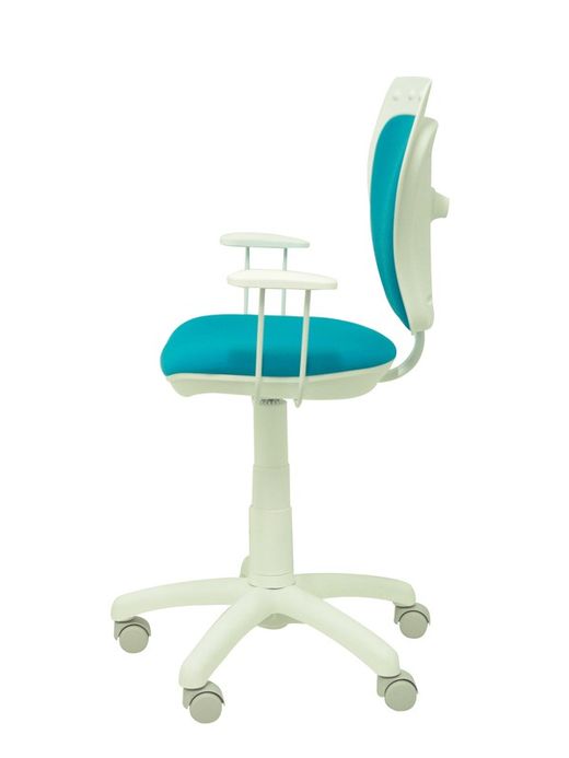 Modelo Ministyle - Silla juvenil ergonómica con mecanismo de contacto lama, regulable en altura y con brazos fijos color blanco- Asiento y respaldo tapizados en tejido MICRO color azul