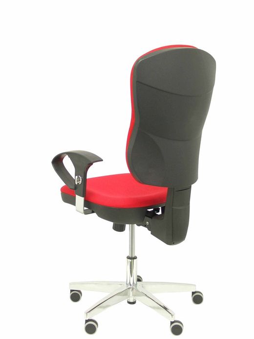 Modelo Moral - Silla de oficina ergonómica con mecanismo sincro, brazos regulables - Respaldo y asiento tapizado en tela color rojo.