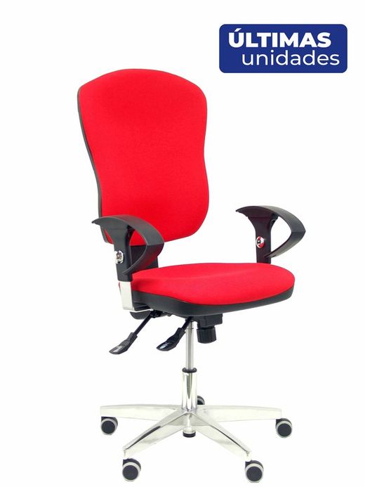 Modelo Moral - Silla de oficina ergonómica con mecanismo sincro, brazos regulables - Respaldo y asiento tapizado en tela color rojo.