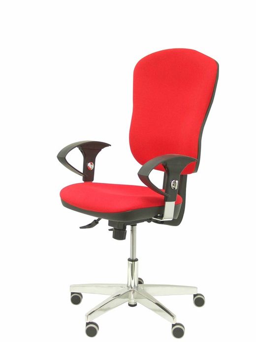 Modelo Moral - Silla de oficina ergonómica con mecanismo sincro, brazos regulables - Respaldo y asiento tapizado en tela color rojo.
