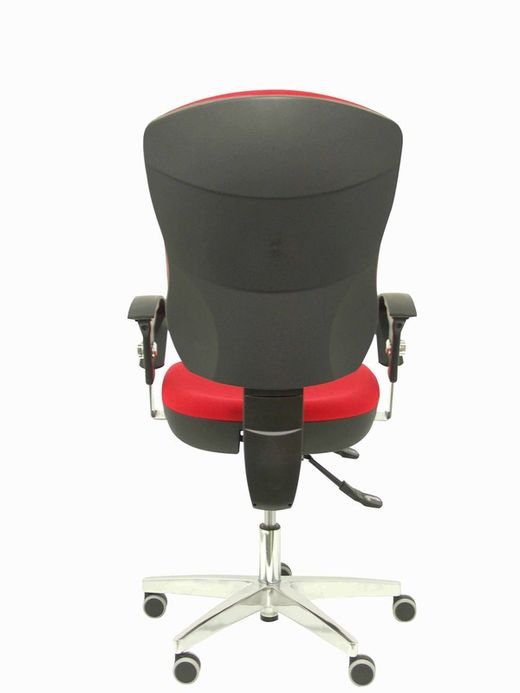 Modelo Moral - Silla de oficina ergonómica con mecanismo sincro, brazos regulables - Respaldo y asiento tapizado en tela color rojo.