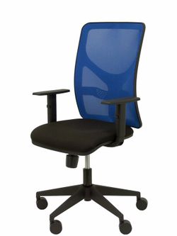 Modelo Motilla - Silla de oficina ergonómica con mecanismo sincro, brazos regulables y ajustable en altura - Respaldo de malla transpirable en color azul y asiento tapizados en tejido BALI color negro