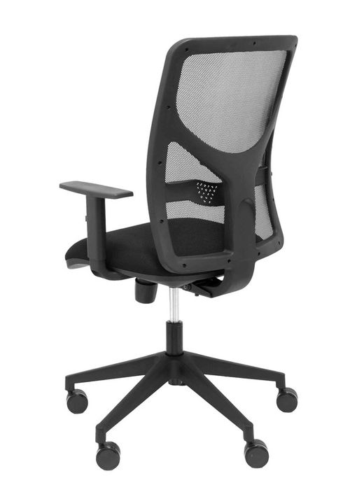 Modelo Motilla - Silla de oficina ergonómica con mecanismo sincro, brazos regulables y ajustable en altura - Respaldo de malla transpirable en color negro y asiento tapizados en tejido BALI color negro