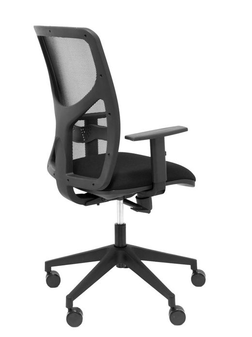 Modelo Motilla - Silla de oficina ergonómica con mecanismo sincro, brazos regulables y ajustable en altura - Respaldo de malla transpirable en color negro y asiento tapizados en tejido BALI color negro
