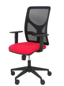 Modelo Motilla - Silla de oficina ergonómica con mecanismo sincro, brazos regulables y ajustable en altura - Respaldo de malla transpirable en color negro y asiento tapizados en tejido BALI color rojo