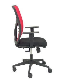 Modelo Motilla - Silla de oficina ergonómica con mecanismo sincro, brazos regulables y ajustable en altura - Respaldo de malla transpirable en color rojo y asiento tapizados en tejido BALI color negro