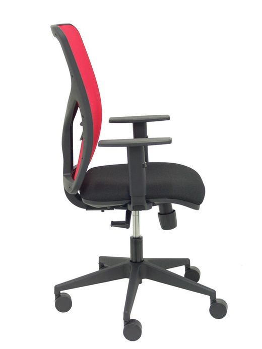 Modelo Motilla - Silla de oficina ergonómica con mecanismo sincro, brazos regulables y ajustable en altura - Respaldo de malla transpirable en color rojo y asiento tapizados en tejido BALI color negro