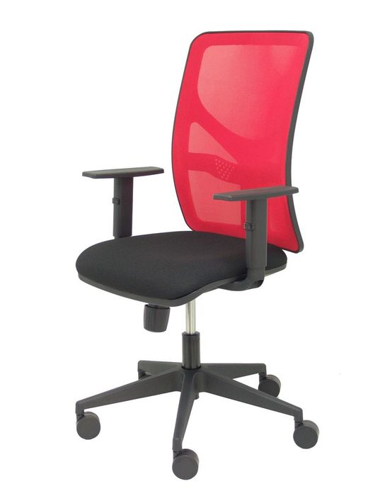 Modelo Motilla - Silla de oficina ergonómica con mecanismo sincro, brazos regulables y ajustable en altura - Respaldo de malla transpirable en color rojo y asiento tapizados en tejido BALI color negro
