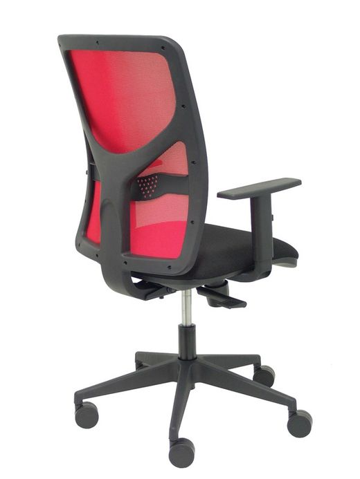 Modelo Motilla - Silla de oficina ergonómica con mecanismo sincro, brazos regulables y ajustable en altura - Respaldo de malla transpirable en color rojo y asiento tapizados en tejido BALI color negro