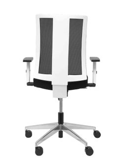 Modelo Navigo - Silla de oficina ergonómica con mecanismo sincro, brazos regulables - Respaldo de malla transpirable en color negro y asiento tapizado en tejido BALI color negro. Carcasa exterior de la silla en color blanco.