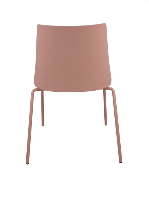 Modelo Orgaz - Pack de 4 sillas confidentes - Asiento y respaldo en PVC de color rosa con estructura de hierro de cuatro patas, en color rosa.