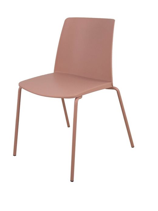 Modelo Orgaz - Pack de 4 sillas confidentes - Asiento y respaldo en PVC de color rosa con estructura de hierro de cuatro patas, en color rosa.