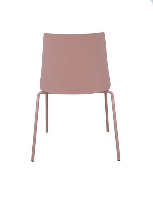 Modelo Orgaz - Pack de 4 sillas confidentes - Carcasa monobloque en PVC de color rosa con estructura de hierro de cuatro patas, en color rosa y asiento tapizado en bali color gris claro.