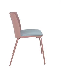 Modelo Orgaz - Pack de 4 sillas confidentes - Carcasa monobloque en PVC de color rosa con estructura de hierro de cuatro patas, en color rosa y asiento tapizado en bali color gris claro.