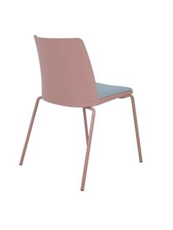 Modelo Orgaz - Pack de 4 sillas confidentes - Carcasa monobloque en PVC de color rosa con estructura de hierro de cuatro patas, en color rosa y asiento tapizado en bali color gris claro.