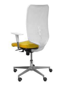Modelo Ossa blanca - Silla de Oficina ergonómica con mecanismo sincro y regulable en altura - Respaldo de malla en color blanco y asiento tapizado en tejido BALI color amarillo