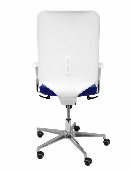 Modelo Ossa blanca - Silla de Oficina ergonómica con mecanismo sincro y regulable en altura - Respaldo de malla en color blanco y asiento tapizado en tejido BALI color azul