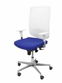 Modelo Ossa blanca - Silla de Oficina ergonómica con mecanismo sincro y regulable en altura - Respaldo de malla en color blanco y asiento tapizado en tejido BALI color azul