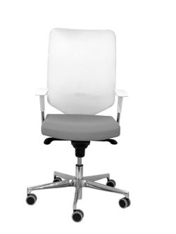 Modelo Ossa blanca - Silla de Oficina ergonómica con mecanismo sincro y regulable en altura - Respaldo de malla en color blanco y asiento tapizado en tejido BALI color gris