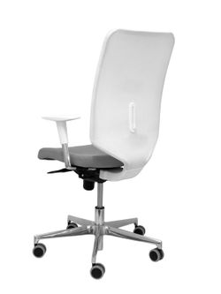 Modelo Ossa blanca - Silla de Oficina ergonómica con mecanismo sincro y regulable en altura - Respaldo de malla en color blanco y asiento tapizado en tejido BALI color gris
