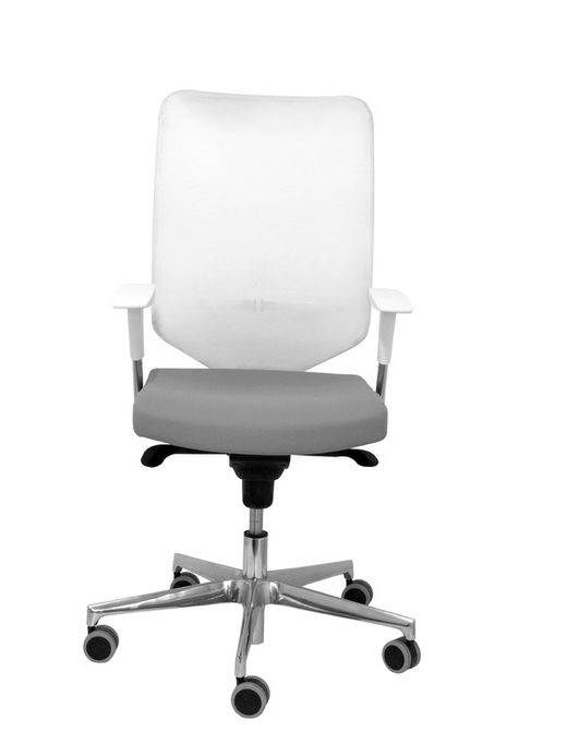 Modelo Ossa blanca - Silla de Oficina ergonómica con mecanismo sincro y regulable en altura - Respaldo de malla en color blanco y asiento tapizado en tejido BALI color gris