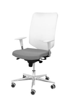 Modelo Ossa blanca - Silla de Oficina ergonómica con mecanismo sincro y regulable en altura - Respaldo de malla en color blanco y asiento tapizado en tejido BALI color gris