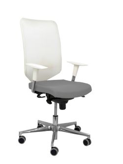 Modelo Ossa blanca - Silla de Oficina ergonómica con mecanismo sincro y regulable en altura - Respaldo de malla en color blanco y asiento tapizado en tejido BALI color gris medio