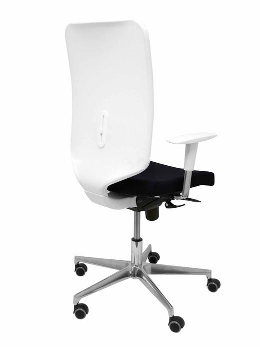 Modelo Ossa blanca - Silla de Oficina ergonómica con mecanismo sincro y regulable en altura - Respaldo de malla en color blanco y asiento tapizado en tejido BALI color negro