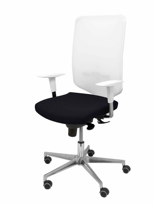 Modelo Ossa blanca - Silla de Oficina ergonómica con mecanismo sincro y regulable en altura - Respaldo de malla en color blanco y asiento tapizado en tejido BALI color negro