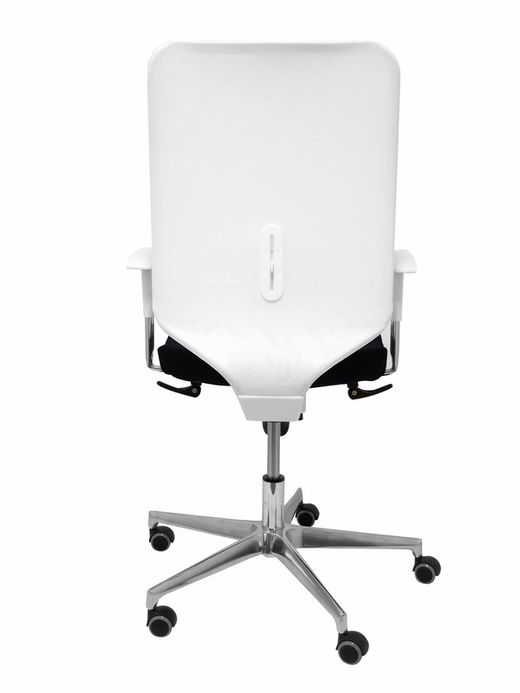 Modelo Ossa blanca - Silla de Oficina ergonómica con mecanismo sincro y regulable en altura - Respaldo de malla en color blanco y asiento tapizado en tejido BALI color negro