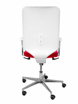 Modelo Ossa blanca - Silla de Oficina ergonómica con mecanismo sincro y regulable en altura - Respaldo de malla en color blanco y asiento tapizado en tejido BALI color rojo