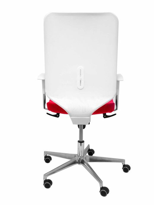 Modelo Ossa blanca - Silla de Oficina ergonómica con mecanismo sincro y regulable en altura - Respaldo de malla en color blanco y asiento tapizado en tejido BALI color rojo
