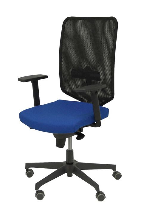 Modelo Ossa Negra - Silla de Oficina ergonómica con mecanismo sincro y regulable en altura - Respaldo de malla en color negro y asiento tapizado en tejido BALI color azul