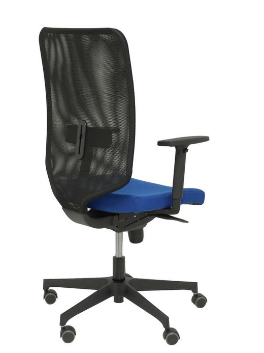 Modelo Ossa Negra - Silla de Oficina ergonómica con mecanismo sincro y regulable en altura - Respaldo de malla en color negro y asiento tapizado en tejido BALI color azul